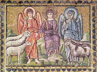 A parábola do bom pastor separando as ovelhas das cabras, cenas da vida de Cristo (mosaico)